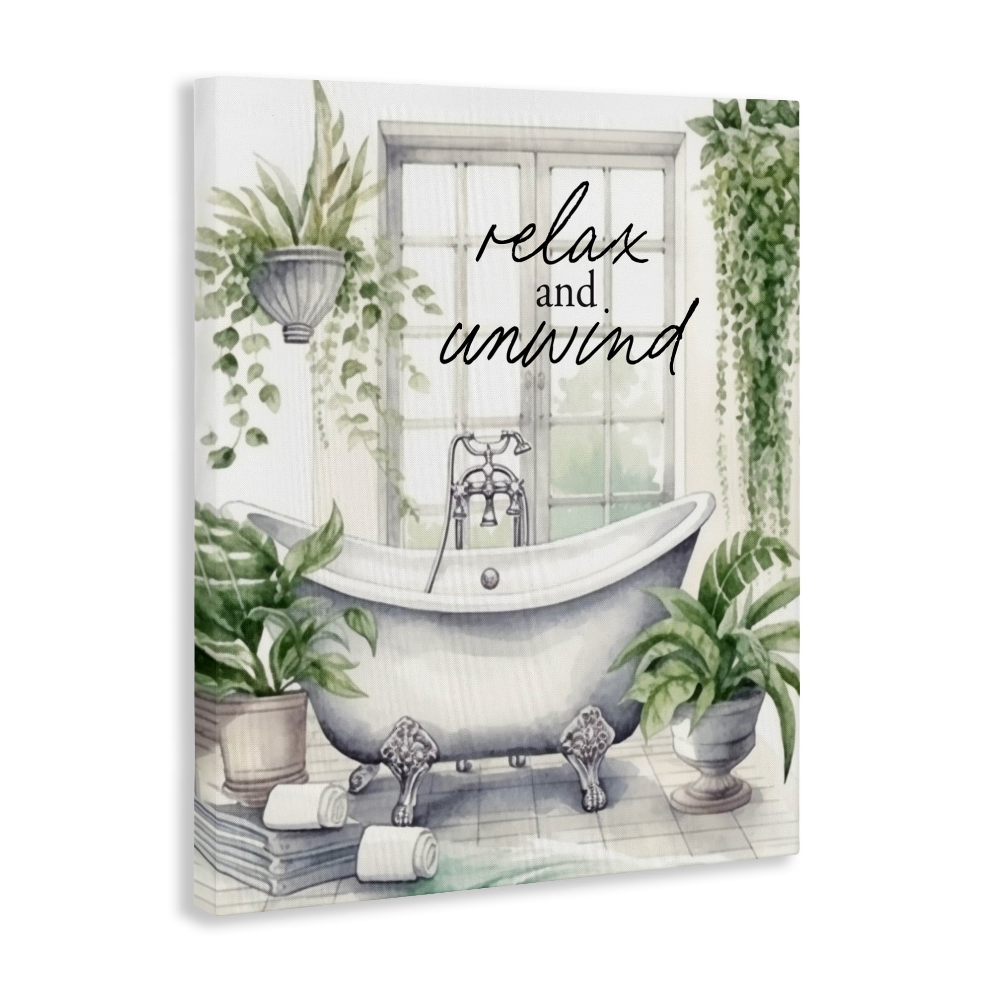 Relax Unwind Bath & Foliage Canvas Wall Art, design by Lettered and Lined
