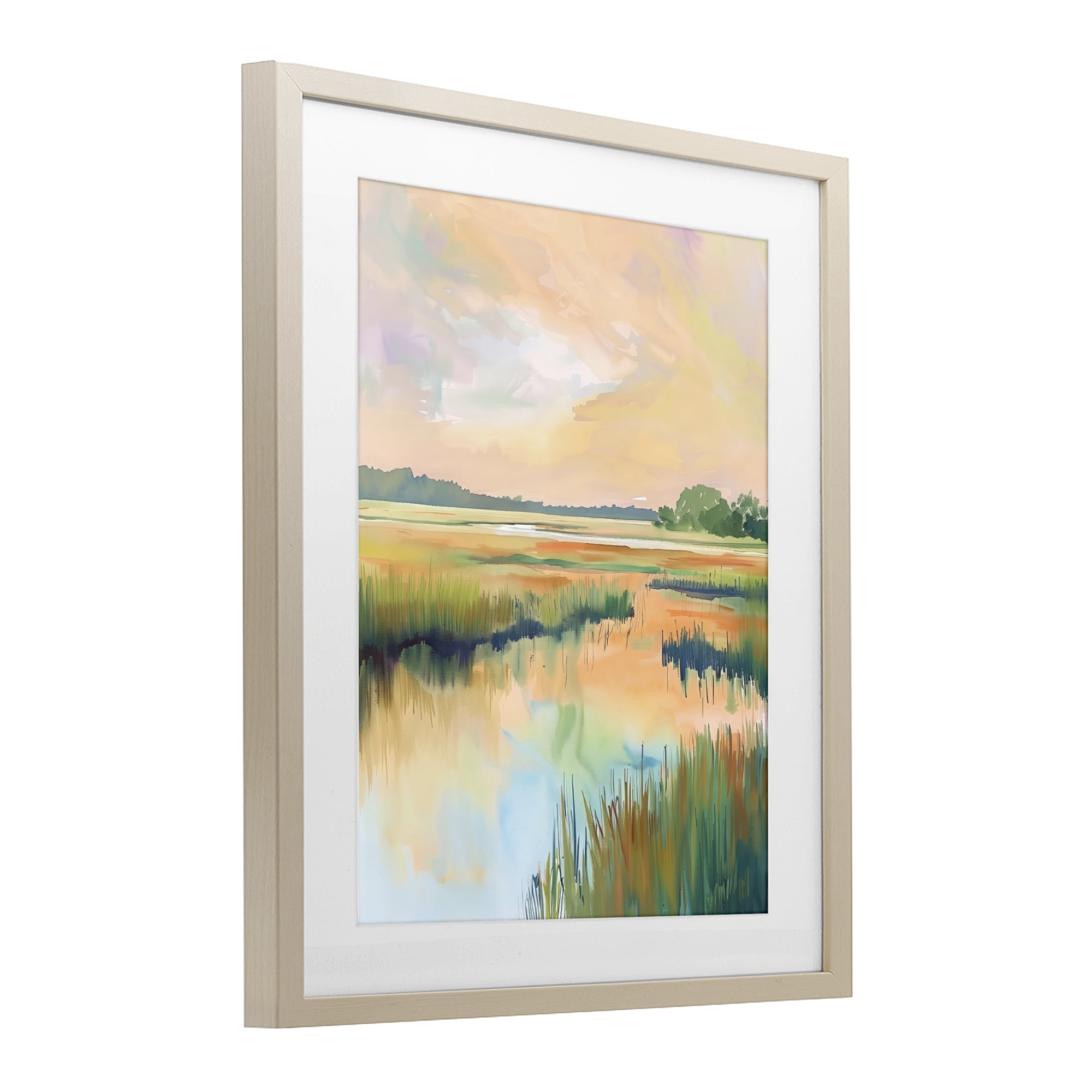 Stupell Industries Marsh Sunset over Tranquil Stream Birch Framed Print Under Glass, design by LSR Design Studio