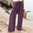 thumbnail image 2 of BLVB Womens Cotton Linen Wide Leg Pants Summer Casual Loose Palazzo Trousers Elastic Drawstring Waist Beach Pants, 2 of 5