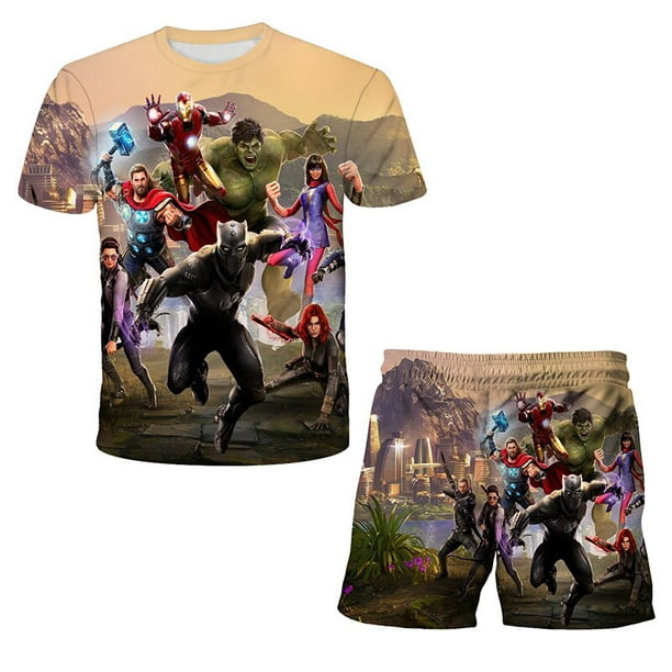 Marvel Hulk Captain America Spiderman T Shirt + Shorts Costumes