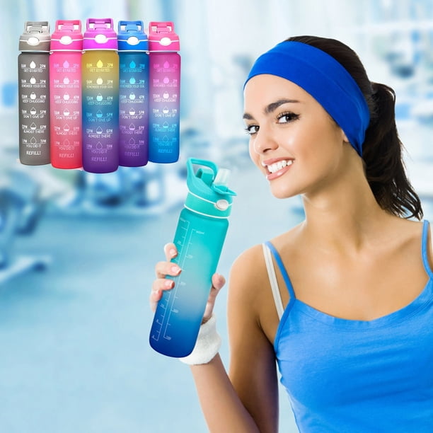 Botella deportiva de 1000 ml sin BPA con tapa impermeable • Botella portátil de hidratación para senderismo, acampada y gimnasio • 1 litro de gran capacidad