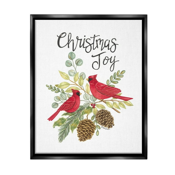 Stupell Industries Christmas Joy Cardinals Holiday Painting Black Floater Framed Canvas Art Print Wall Art, 17 x 21