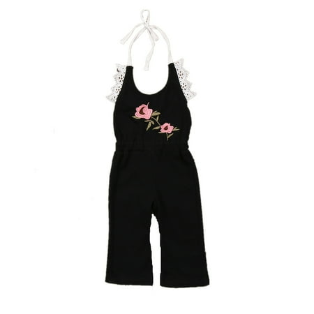 

Binpure Girls Backless Jumpsuit Embroidery Romper One-piece Bodysuit
