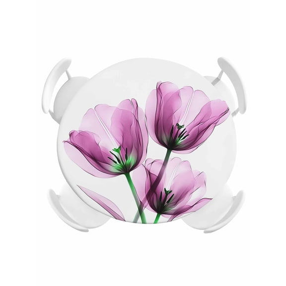 Round Tablecloth Modern Abstract Tulip Flower Elastic Edge Fitted Pink Plastic Table Cover,Waterproof Oil Proof for Dinner,Outdoor, Picnic, 55"- 60" DIA Tables