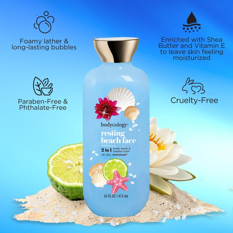 Bodycology Resting Beach Face 2-in-1 Body Wash & Bubble Bath, 16