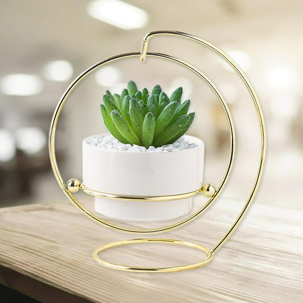 Macetas suculentas modernas con soporte de hierro, decoración interior de maceta de pequeña, maceta decorativa moderna para macetas de flores F blanco shamjiam Macetas de cerámica