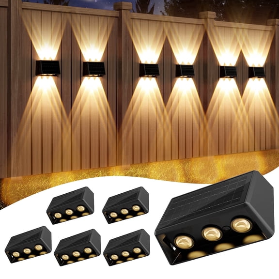 Aship Up and Down Solar Fence Lights 6 pack, RGBCW Outdoor Waterproof Fence Lights, Dusk to Dawn Deck Lights  for Wall Patio Deck Pool Decor