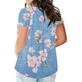 thumbnail image 4 of USSUMA Womens Tops Dressy Casual Summer Short Sleeve Floral Print Button Shirts for Women Trendy Plus Size Pleated Flowy V Neck T-Shirts Blouses for Women Plus Tunic, 4 of 6