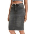 thumbnail image 4 of INSPIRE CHIC Women's Jean Skirts Raw Hem High Waisted Pockets Stretch Mid Length Denim Skirts M Gray, 4 of 6