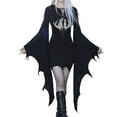 thumbnail image 2 of 2025 Halloween Witch Costume Women, Gothic Batwing Style Witch Costumes for Women Halloween Fancy Dress Witch Dress Black S, 2 of 5