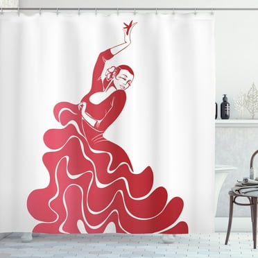 Ambesonne Spanish Shower Curtain, Flamenco Performance, 69"Wx70"L, Dark Coral Red White