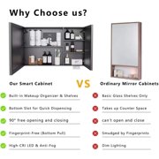 Mirror Medicine Cabinet with Storage,White led Lighted Bathroom Mirror Anti Fog smart Medicine Cabinet,wall Mounted Bathroom Mirror Cabinet,35.4 * 23.6 Two Door Aluminum Cabinet,Black