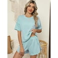 thumbnail image 6 of TEMOFON Women's 2 Piece Striped Lounge Set, Summer Casual Comfy Short Sleeve Top & Matching Shorts Loungewear Set, 6 of 9