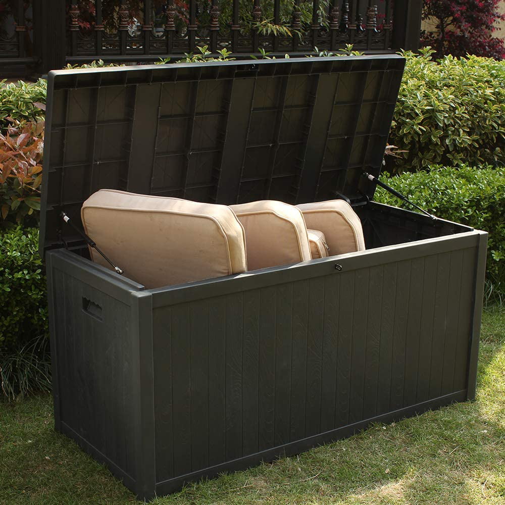 Grey SUNVIVI OUTDOOR Outdoor Deck Storage Box Patio Waterproof Storage Bin Outdoor Cushion Storage 120 Gallon 