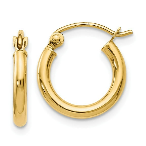 14k Yellow Gold Polished Hinged Hoop Earrings - .7 Grams - Measures 12x13mm Wide 2mm Thick