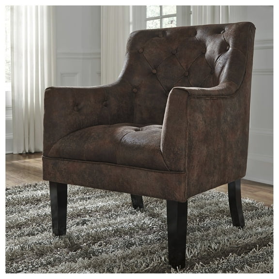 Signature Design by Ashley Drakelle Accent Chair, Mahogany Faux Leather Upholstered Tufted Armchair