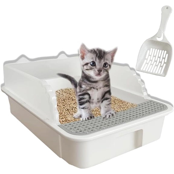 Open Cat Litter Box with High Side,Anti-Splashing Cats Litter Pan,Kitten Toilet with Litter Sifting Scoop,Semi-Enclosed Removable Kittens Litter for Boxes Easy to Clean No Odor 11×17×7 inches