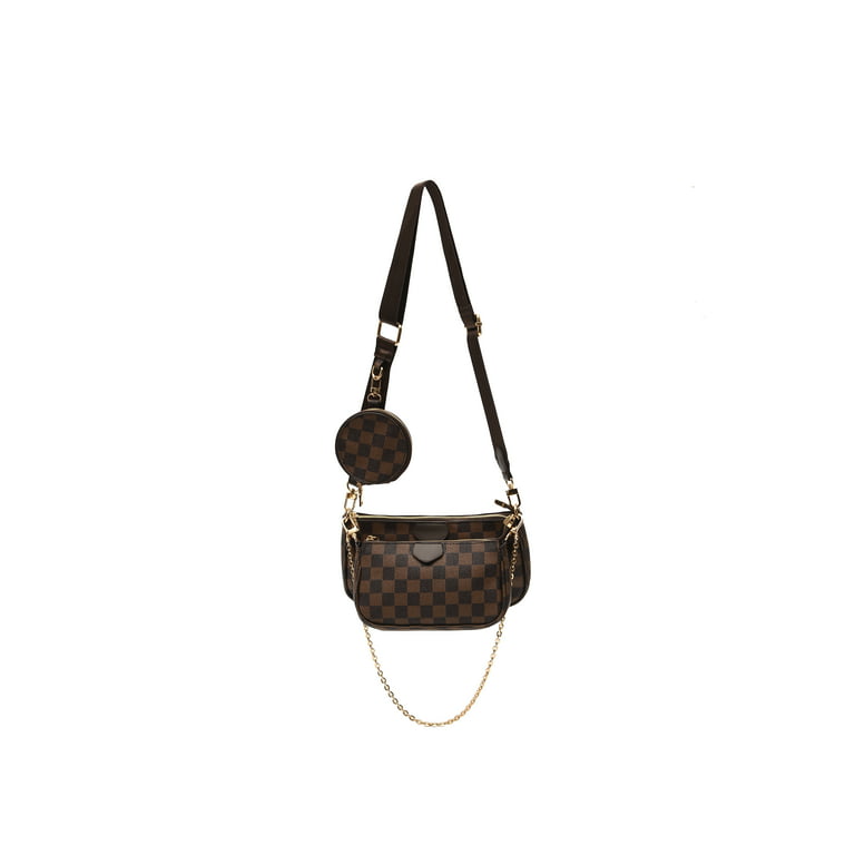 RICHPORTS Checkered Tote Shoulder Bags Leather crossbody Bags for Women 3  Size Bag Brown 