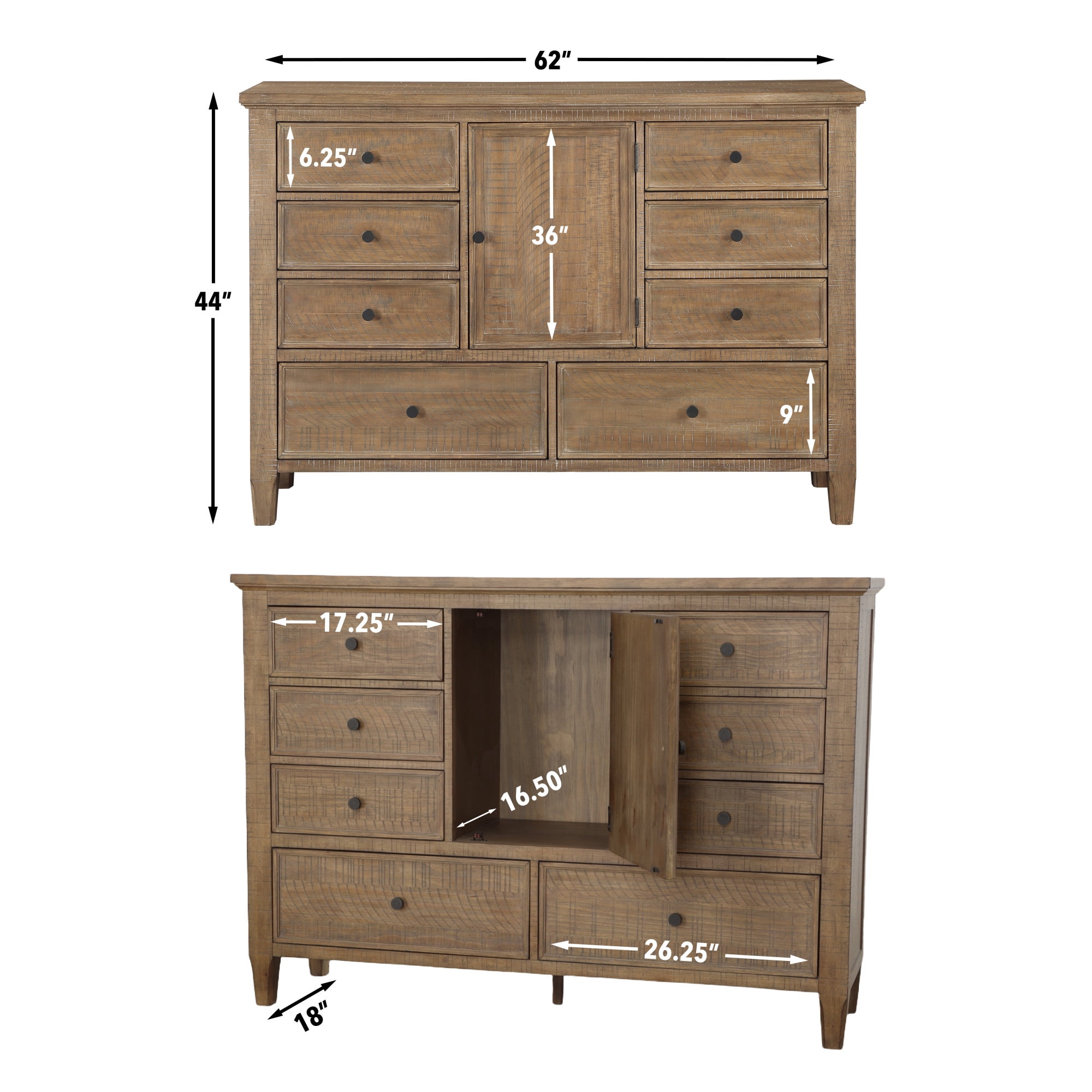 Steve Silver Riverdale Rustic Horizontal Dresser with 8 Drawers and One Door, Brown