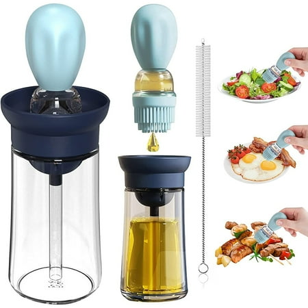 

YasTant Oil Dispenser with Silicone Brush 2 In 1 Measuring Oil Dispenser Bottle Silicone Dropper for Cooking Kitchen BBQ Baking (Blue)