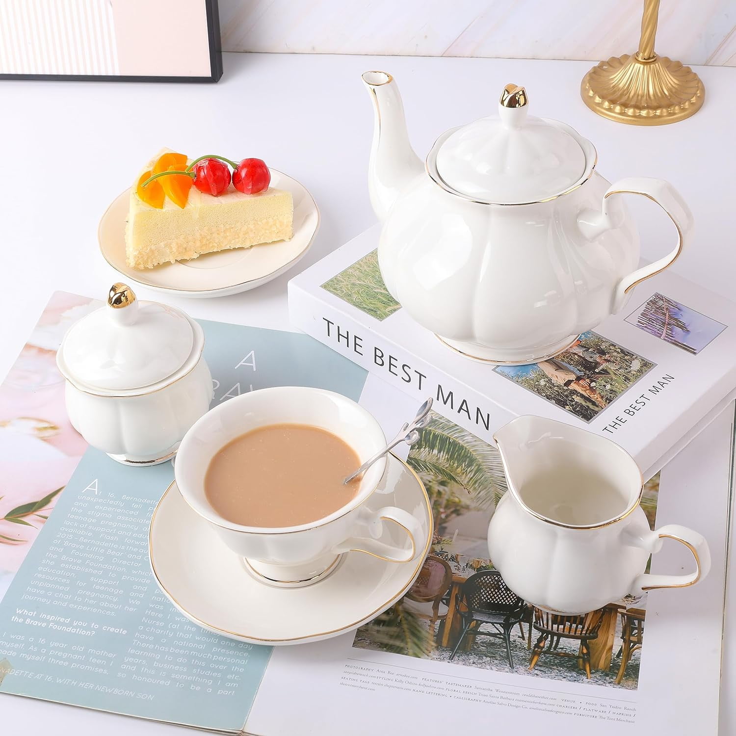 Tea Set 22-Piece Porcelain Ceramic Coffee Tea Gift Sets Cups
