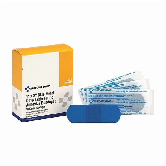 First Aid Only Metal Detectable Bandage, 1x3 in., PK50 1-650