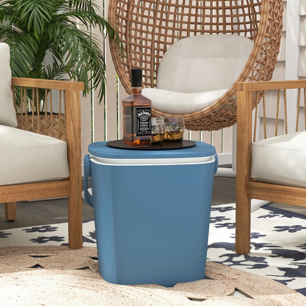YYAo 3-in-1 Portable Cooler Bar Table with Bottle Opener and Lift Top Lid for Camping Poolside-Blue