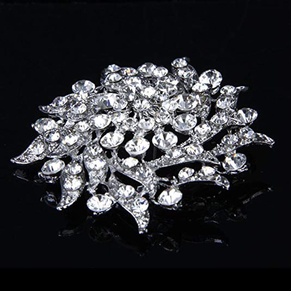 Bridal Brooch Pin w/ Crystal Floral Diamante Wedding Party Corsage Badge 6.5cm