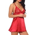 thumbnail image 4 of Ropa de dormir de encaje Lencería para mujer Conjunto de ropa interior de camisón con correa para niña, Rojo vino, xxL sidaley XX000068-35, 4 of 7