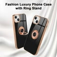 thumbnail image 6 of for iPhone 13 Case with Ring Holder Luxury Glitter Plating Gold Edge 360 Rotation Kickstand Phone Case for Women Shockproof Soft TPU Anti-Scratch Protective Cover Case-Black, 6 of 12