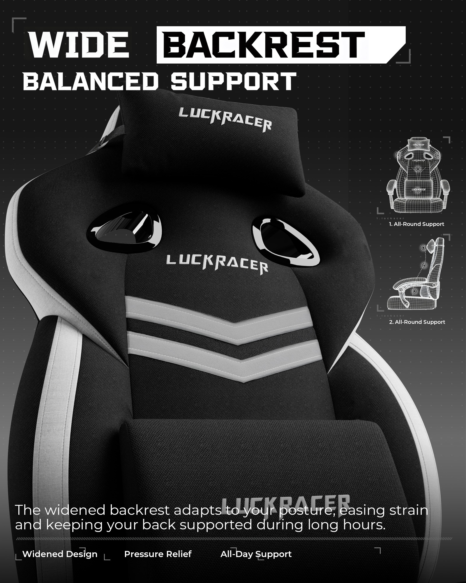 LUCKRACING Fabric PC Gaming Chair with Footrest and Lumbar Support, Black