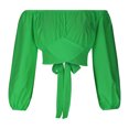 thumbnail image 7 of Elainilye Fashion Long Sleeve Tops for Women Casual Summer T-neck Puff Sleeve Solid Color Shirt Top Blouse,Green, 7 of 7
