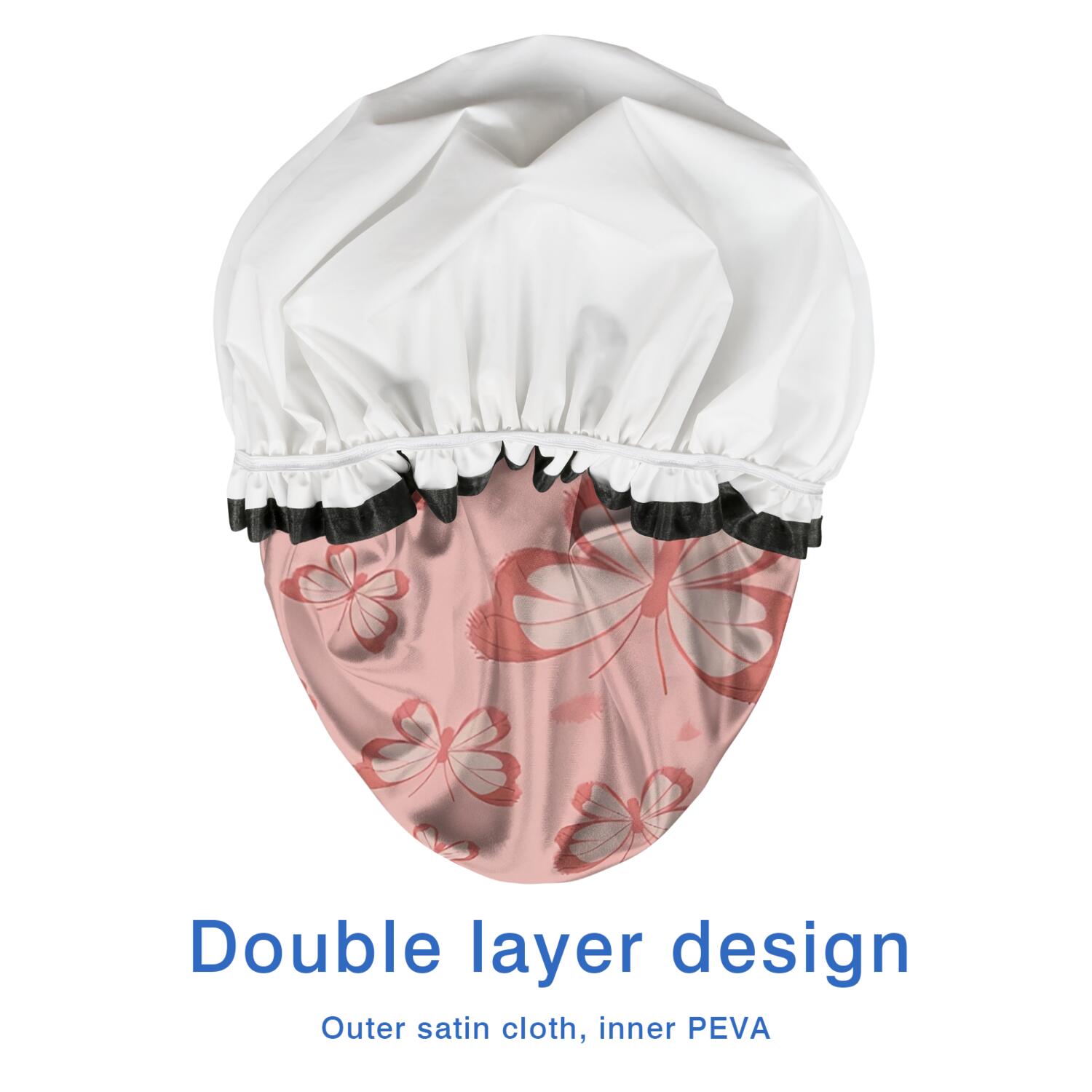 Shower Caps,Pink Butterfly Pattern Waterproof Shower Cap for Women 4 Pieces,Double Reusable Hair Cover for Shower PEVA Elastic Stretch Hem