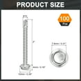 thumbnail image 2 of Uxcell 100 Pack #10 x 2" Self Drilling Screws, 410 Stainless Steel Self Tapping Screws for Metal, Hex Washer Head Sheet Metal, 2 of 5