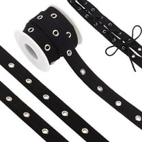 6.25 Yards Black Cotton Grommet Eyelet Twill Tape Trim 3/4 inch Wide Silver Metal Eyelet Ring(3.6mm) Ribbon Strip for Sewing Crafts Making