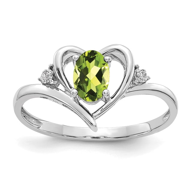 14k White Gold Peridot Diamond Heart Ring Birthstone August