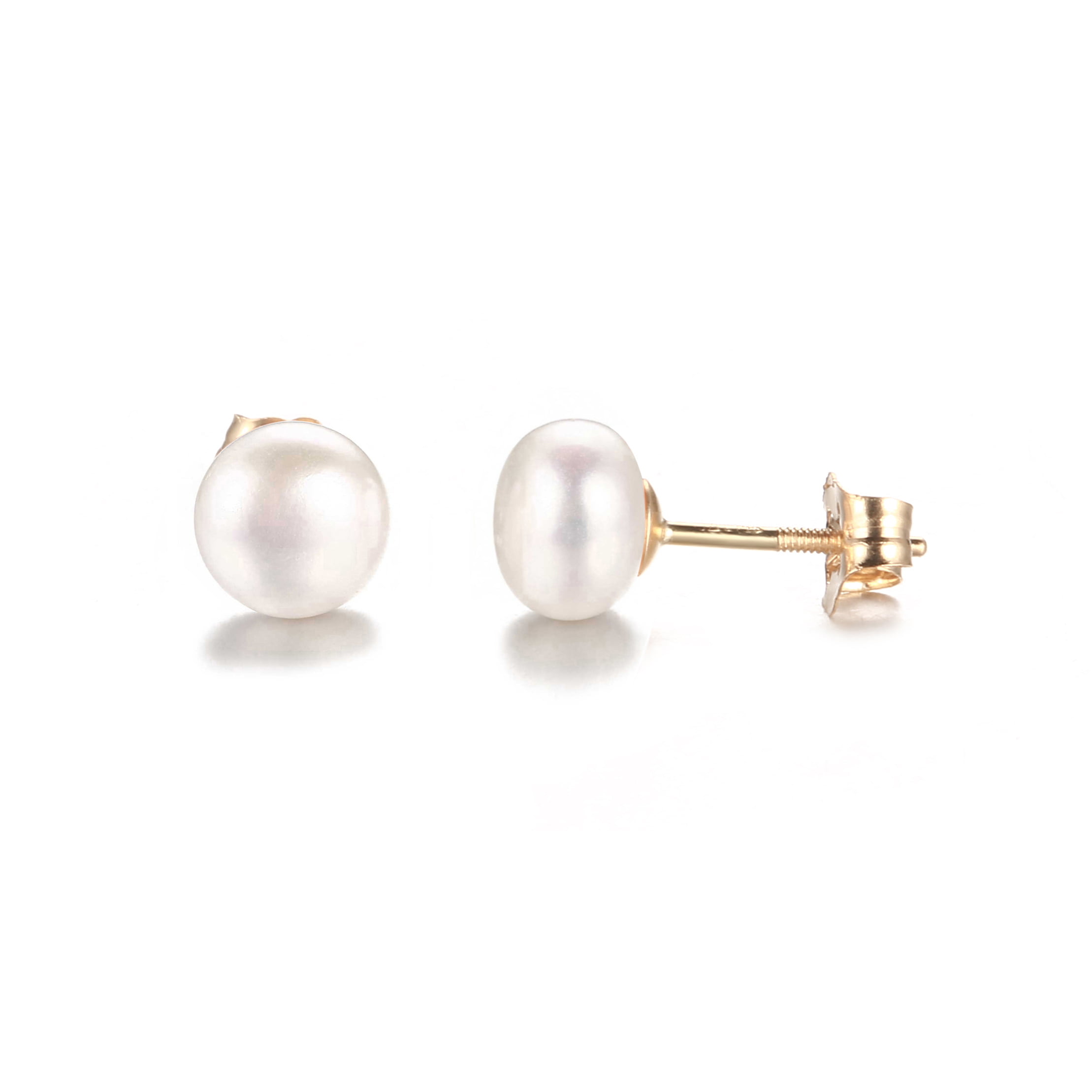 14K Yellow/White Gold Fresh Water Heart Pearl with stone Screw Back Stud Earring