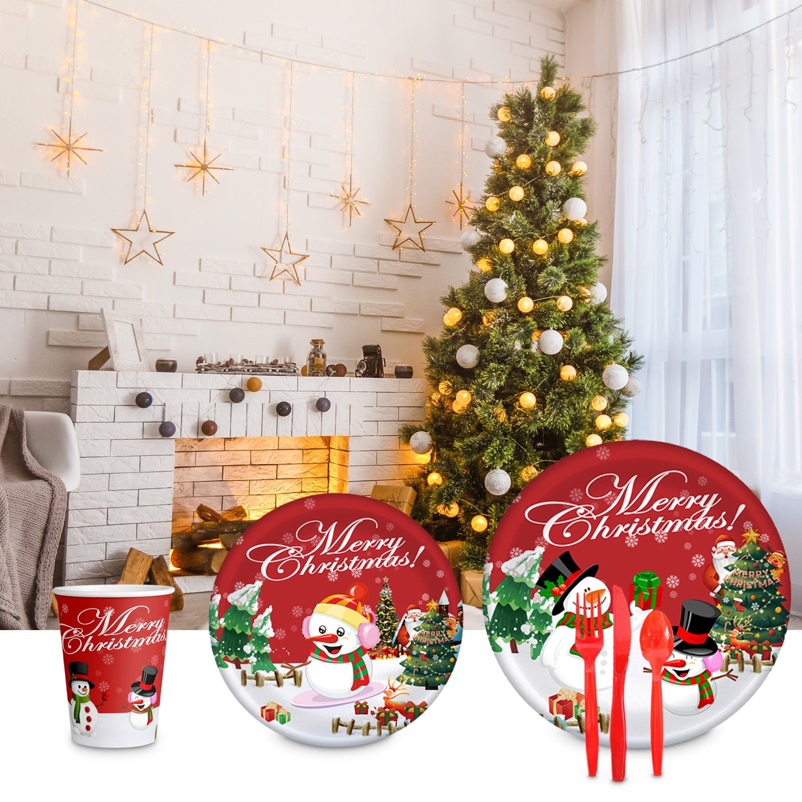 Harliver Juego de vajilla desechable para fiestas navideñas con