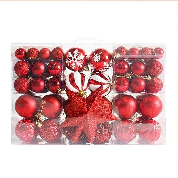 SDJMa 101PCS Christmas Ball Ornaments, Assorted Shatterproof Christmas Tree Decorations, Seasonal Decorative Hanging Baubles Decor Set for Xmas/Holiday/Party, Glitter&Painting Ornament Set (Red)