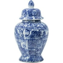 A&B Home 17" Blue White Porcelain Vase with Lid Decorative Painted Glazed Ceramic Chinoiserie Ginger Jar Oriental Decor Centerpiece