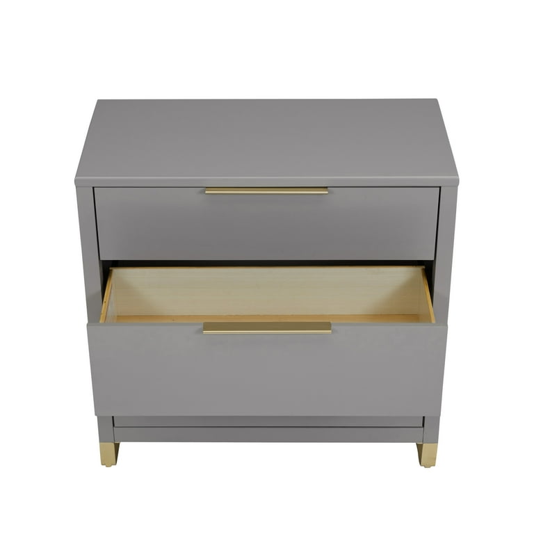 MoDRN Glam 3 Drawer Dresser Grey with Satin Brass Walmart