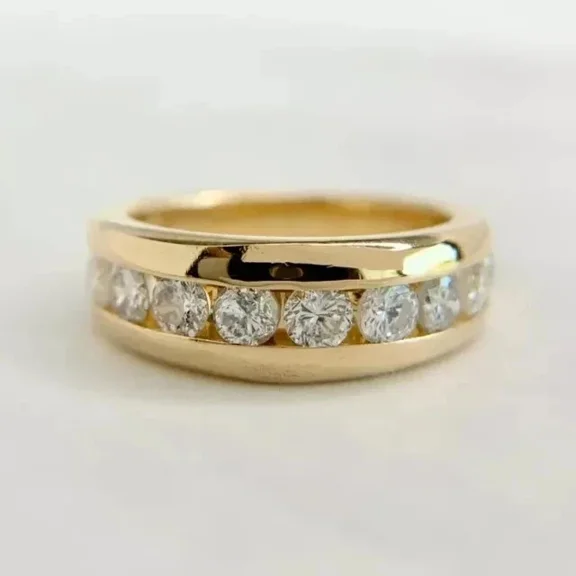 2.20 Ct Round Good Cut Moissanite Wedding Band Ring 14k Yellow Gold Plated