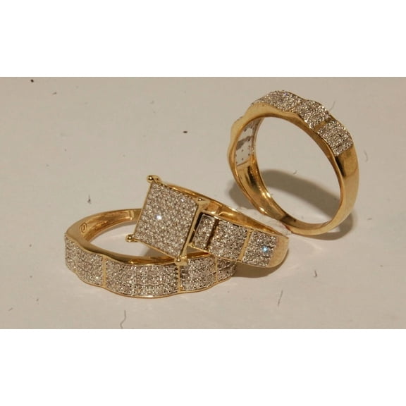 Bluebell Jewels 14K Yellow Gold Finish Wedding Bridal His/Her Trio Ring Set