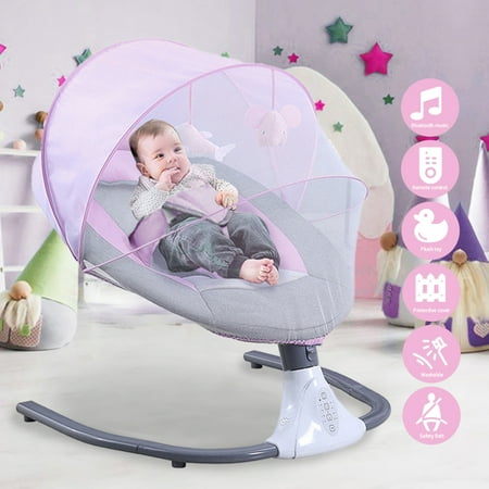 Electric Baby Swing Seat Portable Smart Swing Seat for Infant with 12 Preset Lullabies Motorized Bluetooth Swing for Baby Boy Baby Girl  Pink