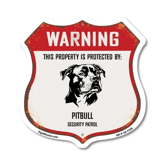 Warning This Property is Protected by Pitbull 18 inch X 18 inch Shield Shaped Commercial Grade Plastic Sign Weather Resistant Made in the USA