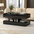 thumbnail image 3 of Modern 2-Tier High-gloss Surface LED Coffee Table, with 16 Color Options and 4 Lighting Modes, Stylish Glass Top Design, with Anti-Scratch Feet & Silent Slide Storage, Black, 3 of 8