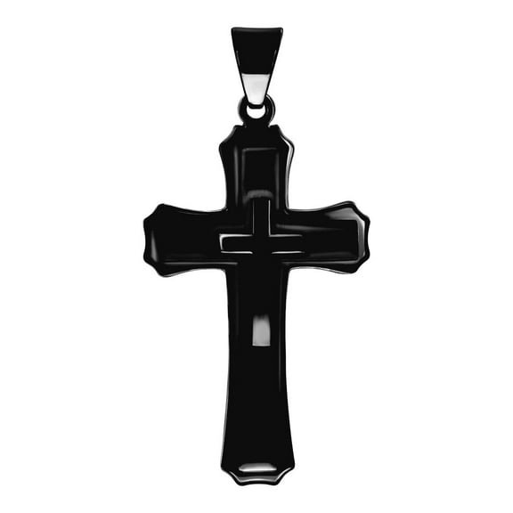 Stainless Steel Black tone Mens Cross Religious Charm Pendant Necklace for Men
