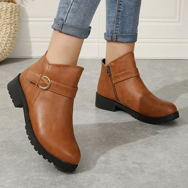 Brown ankle 2025 boots no heel