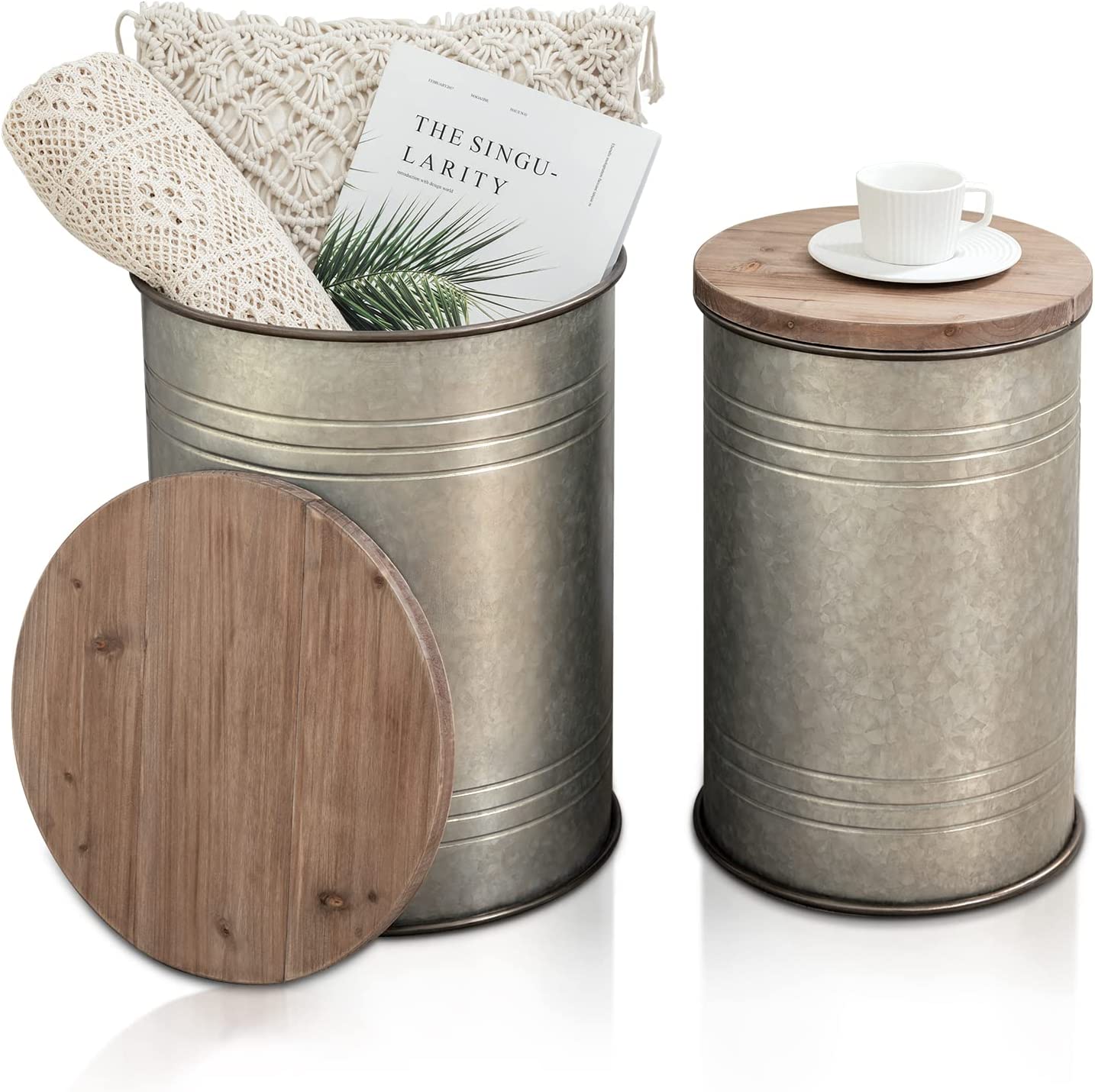 BRIAN & DANY 2 Pack Farmhouse Accent Side Table, Rustic Storage Ottoman