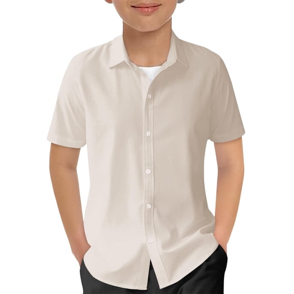 Boys' Button Down Shirts Beige Short Sleeve Shirt Boys Boys Formal Shirt Kids Uniform Shirts Boys Girls Fashion